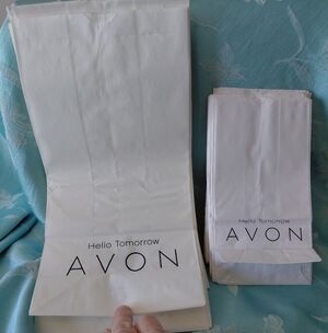 Avon White Gift Bags with Black Text